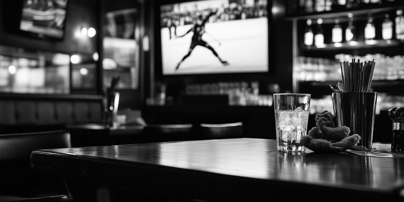 Wnętrze tętniącego życiem baru sportowego z dużymi ekranami